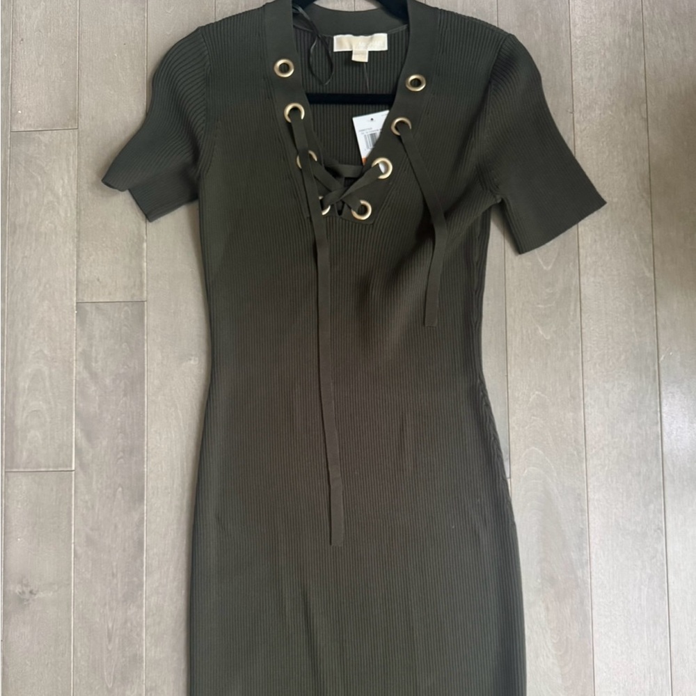 Michael Kors Green Lace-Up Midi Dress